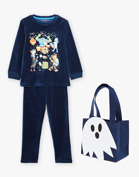 Ensemble pyjama en velours et sac à imprimé Halloween. DALOAGE / 22H5PGS1PYJ702