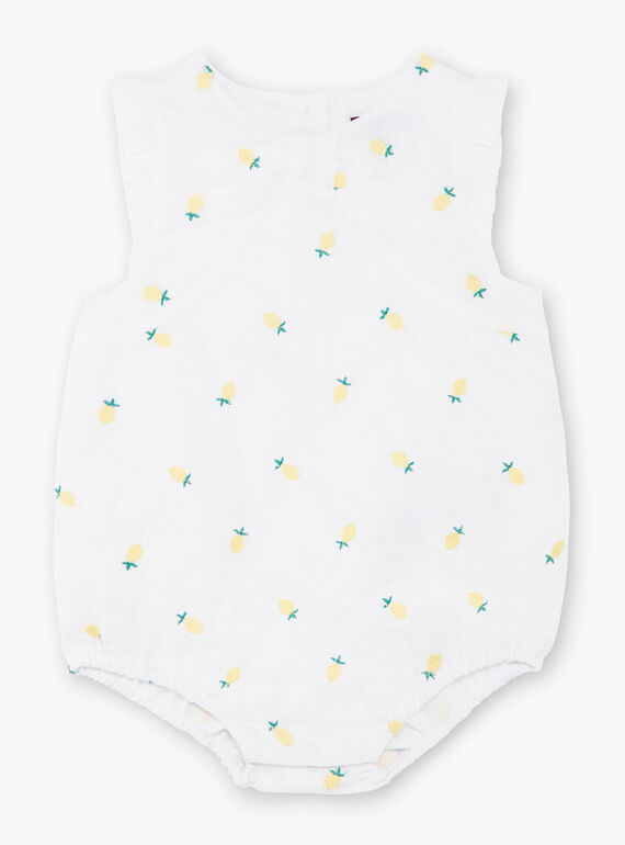 Barboteuse blanche broderies citron bébé fille ZANELLY / 21E1BFO1BAR000
