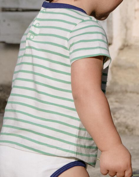Body T-shirt à rayures vert pistache et écru FAMALO / 23E1BGN1BOD001