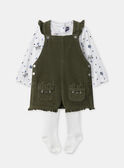 Ensemble salopette vert kaki en velours + body blanc imprimé chien + collant blanc Bébé Fille NAJULIETTE / 25H1BFQ1ENS009