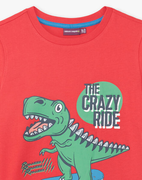T Shirt Manches Courtes Rouge Imprime Dinosaure Enfant Garcon Les Ptits Verts Major Nos Eco Responsables Enfant Sergentmajor