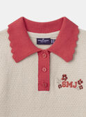 Polo écru à broderie floral avec col et manches festonnés rouge corail Fille NEPOUETTE / 25H2PFK1PSM801
