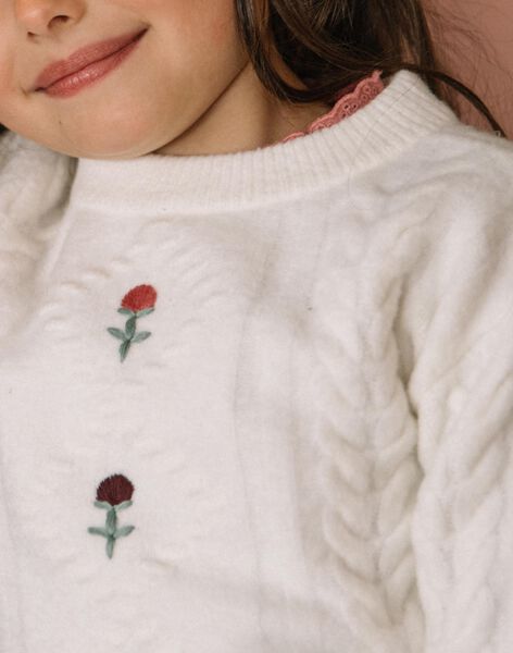 Pull écru à motifs fleurs et points fantaisie DUCHETTE / 22H2PFR1PUL632