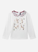 T-shirt blanc imprimé licorne à col claudine fleuri et manches longues Fille NIYOGAETTE / 25H2PFL1TML001