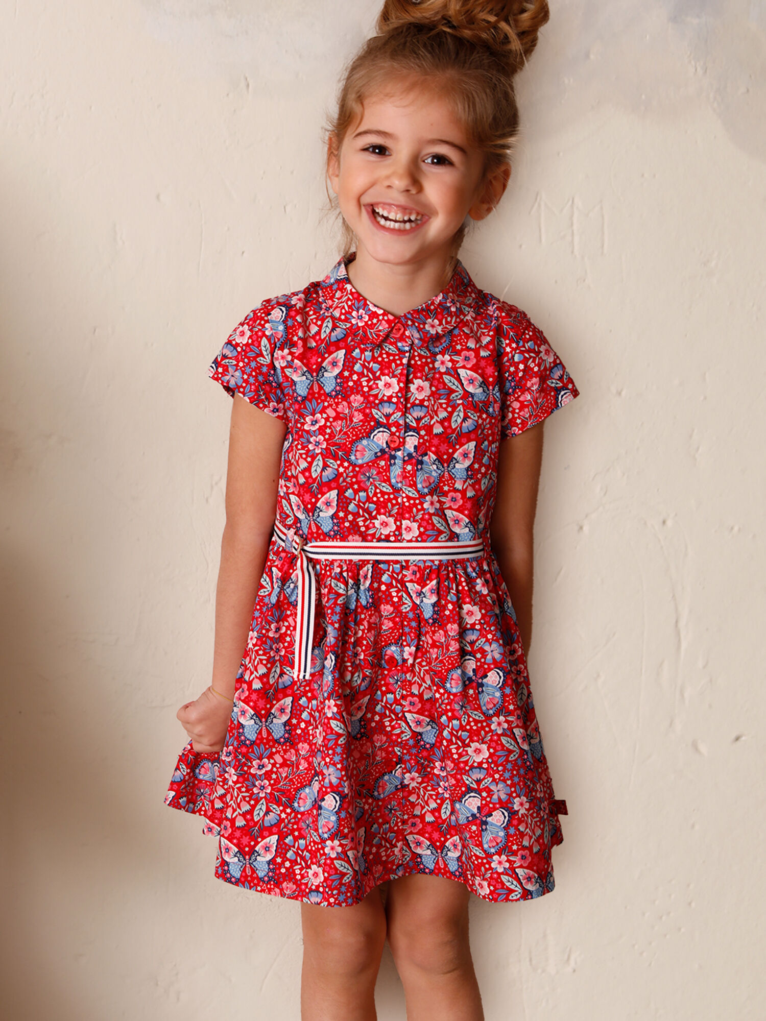 Robe chemisier rouge imprimé papillon : Robe enfant | SergentMajor