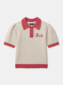 Polo écru à broderie floral avec col et manches festonnés rouge corail Fille NEPOUETTE / 25H2PFK1PSM801