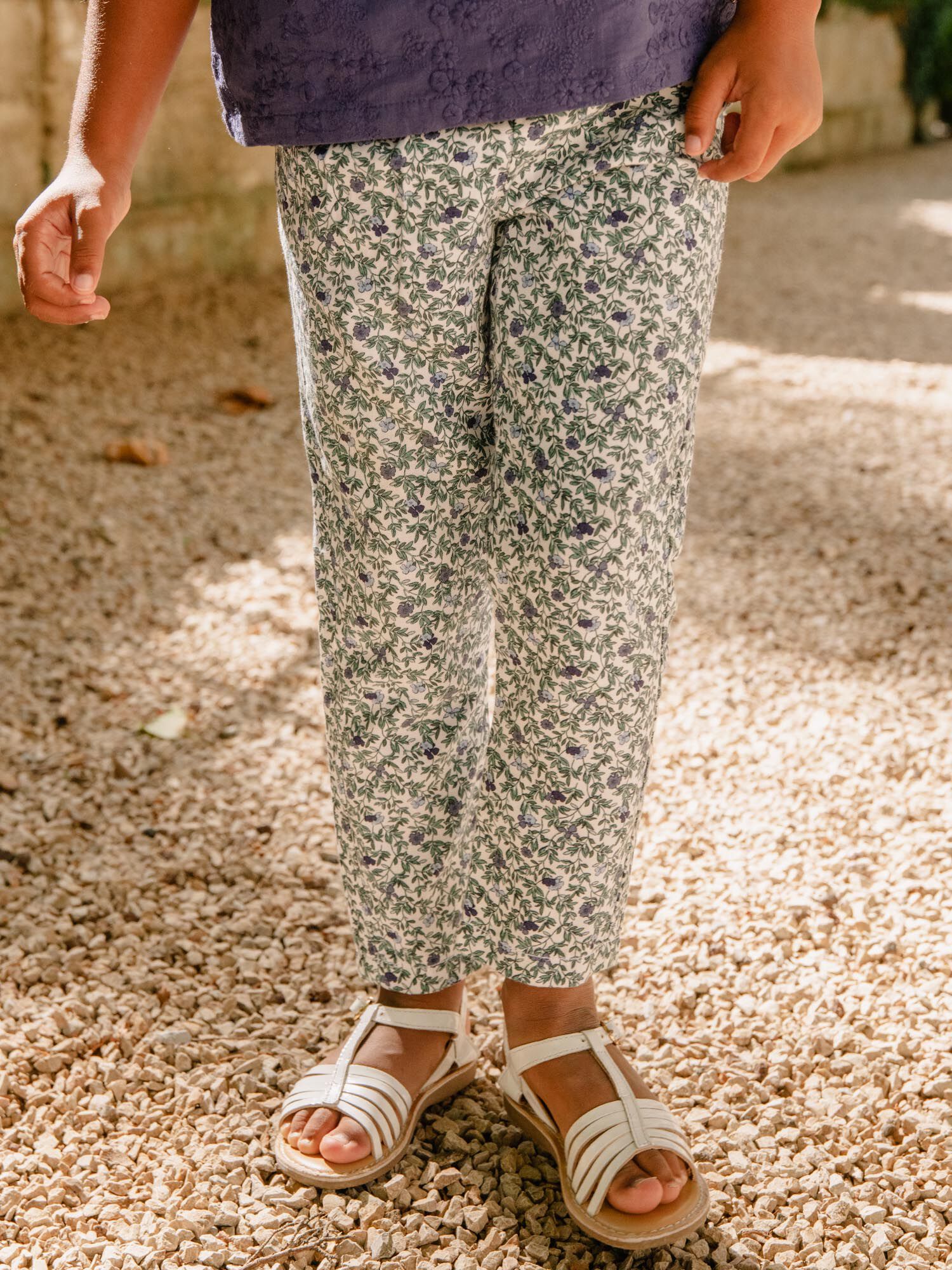 Pantalon fluide cru fleuri