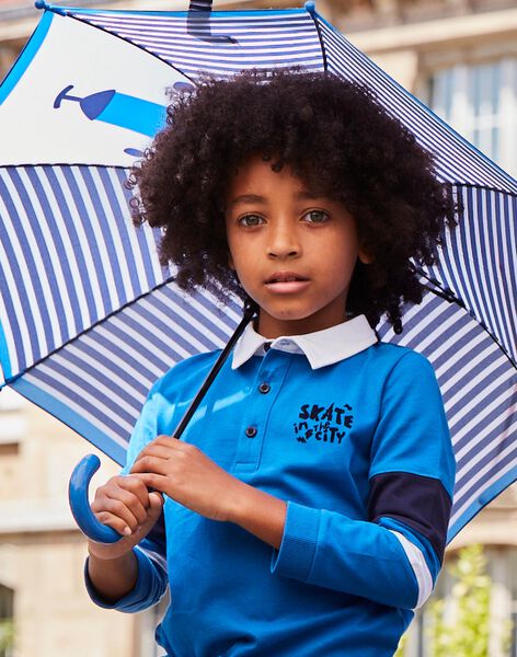 Parapluie rayé bleu et blanc à animation loup DAPLAGE / 22H4PGE1PUIC205