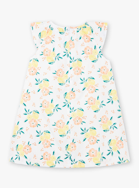Robe évasée blanche imprimés citrons et fleurs enfant fille ZICITETTE / 21E2PFO1ROB000