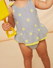 Maillot de bain 1 pièce bleu marine et jaune à imprimé à rayures et soleils FITINA / 23E4BFM2MAIA001