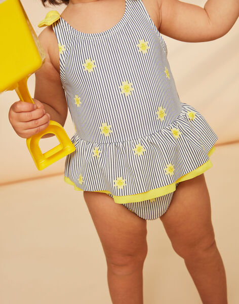 Maillot de bain 1 pièce bleu marine et jaune à imprimé à rayures et soleils FITINA / 23E4BFM2MAIA001