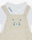 Salopette courte beige en lin et body écru FAEMILIEN / 23E1BGI1ENS000