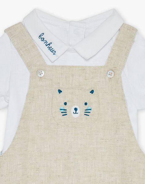 Salopette courte beige en lin et body écru FAEMILIEN / 23E1BGI1ENS000