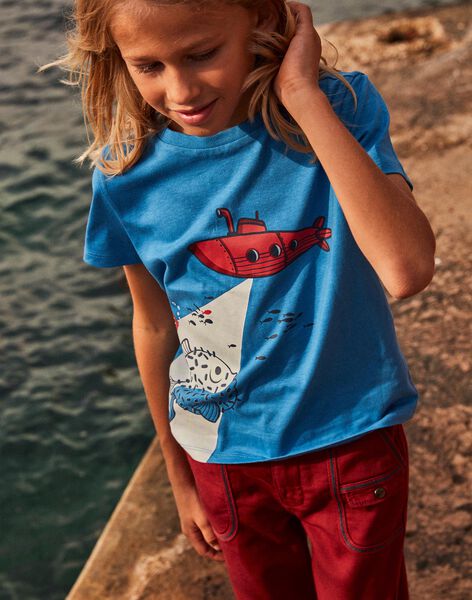 T-shirt bleu phosphorescent FOSSAGE / 23E3PGC2TMC201