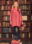 Robe rose avec volants sur les épaules et broderies pommes Fille NOMINETTE / 25H2PFP1ROB030