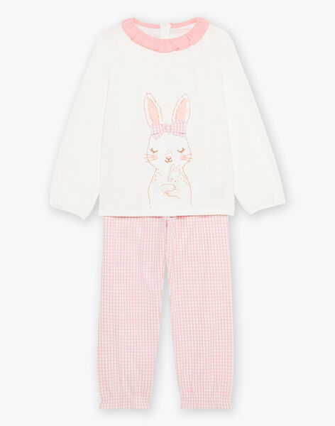 Ensemble pyjama écru à lapin et à carreaux FLORETTE / 23E5PF21PYJ001