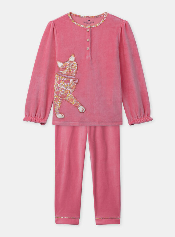Pyjama rose en velours avec patch chat Fille NUIVOLETTE / 25H5PFB3PYJD300