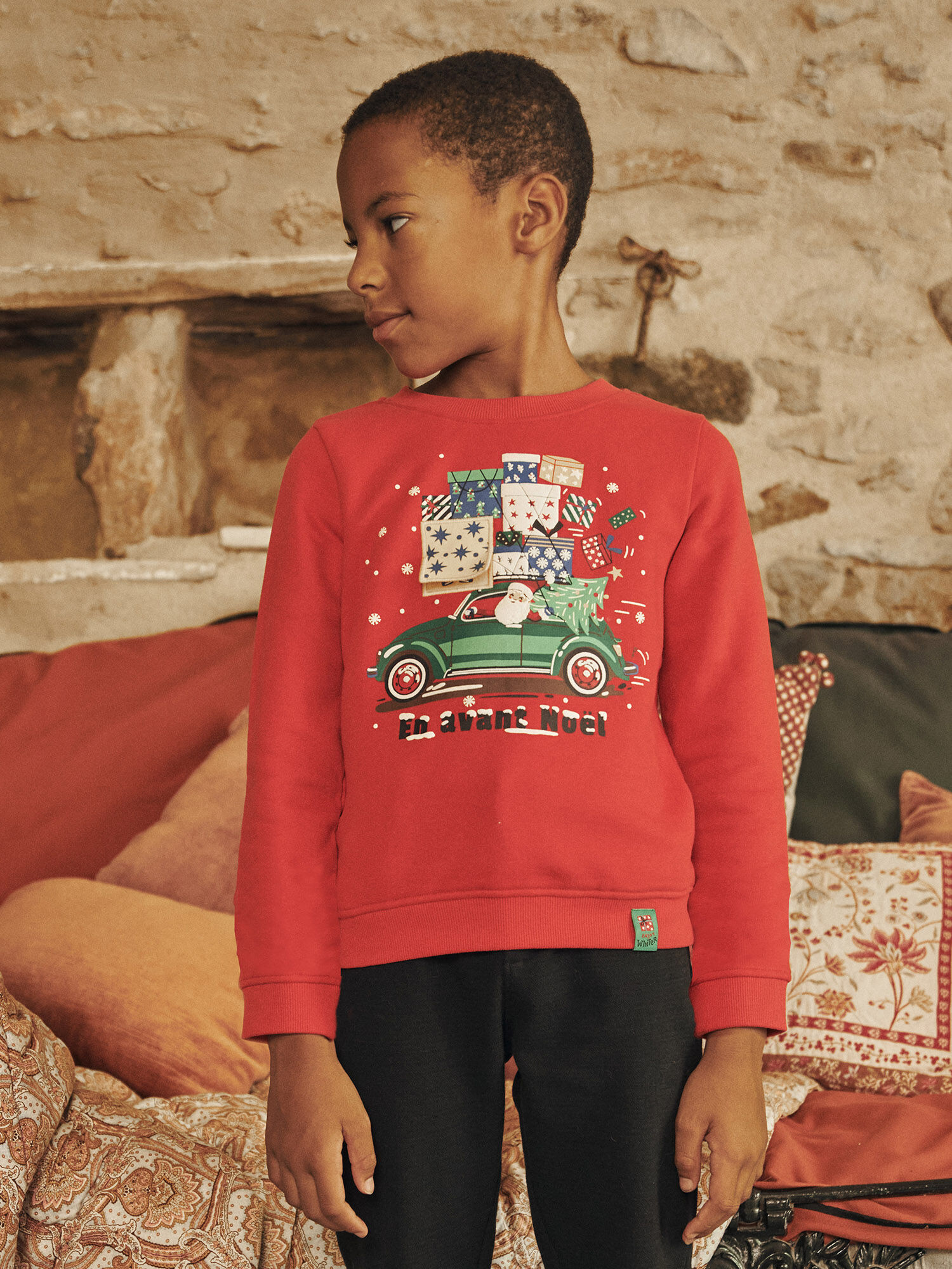Sweat rouge a motif Noel Garcon Sergent Major