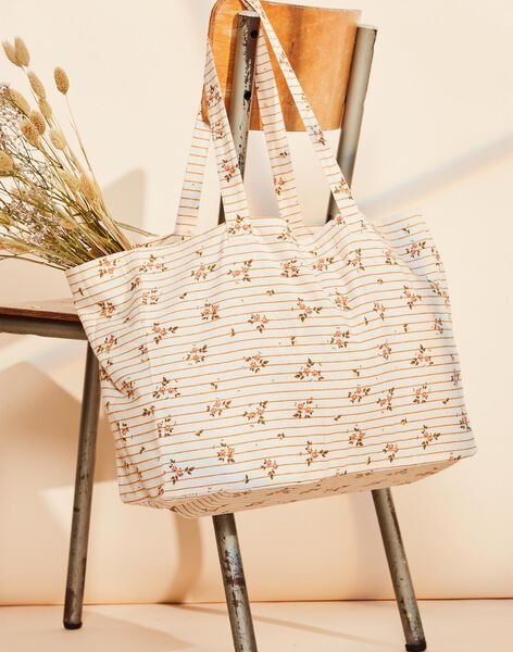 Tote Bag à rayures moutarde et motif fleuri TOTE BAG AOP T2 / 22H4PFD2BES001