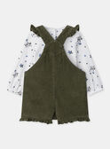 Ensemble salopette vert kaki en velours + body blanc imprimé chien + collant blanc Bébé Fille NAJULIETTE / 25H1BFQ1ENS009