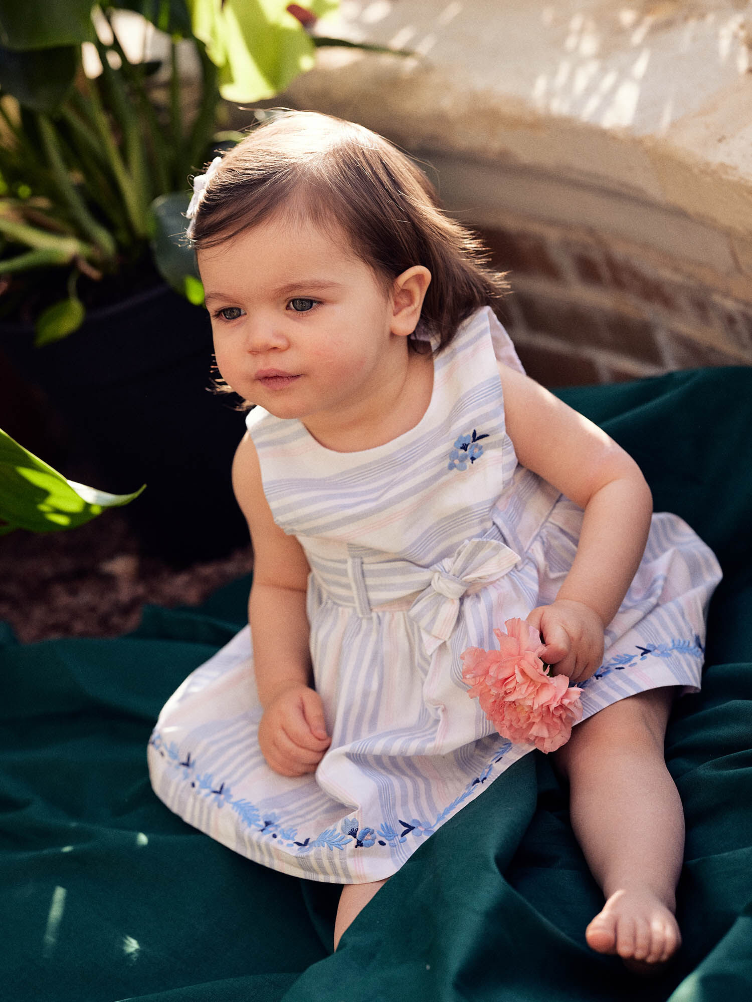 Robe de ceremonie ecrue a rayures et bloomer bebe fille Fille Sergent Major
