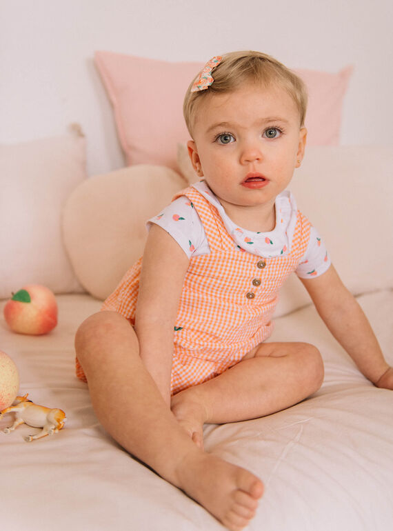 Barboteuse à carreaux orange et écrus bébé fille CAPAULINE / 22E1BFM1SACE403