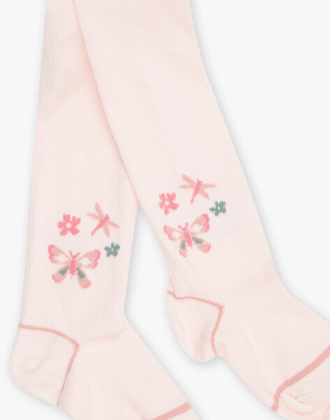 Collant rose pâle à Jacquard papillons et fleurs FIPAPIETTE / 23E4PFD1COLD300