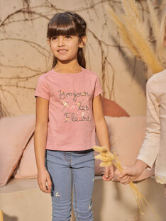 T-shirt rose brodé lettrage fleuri fantaisie enfant fille CETIETTE / 22E2PFB1TMC305
