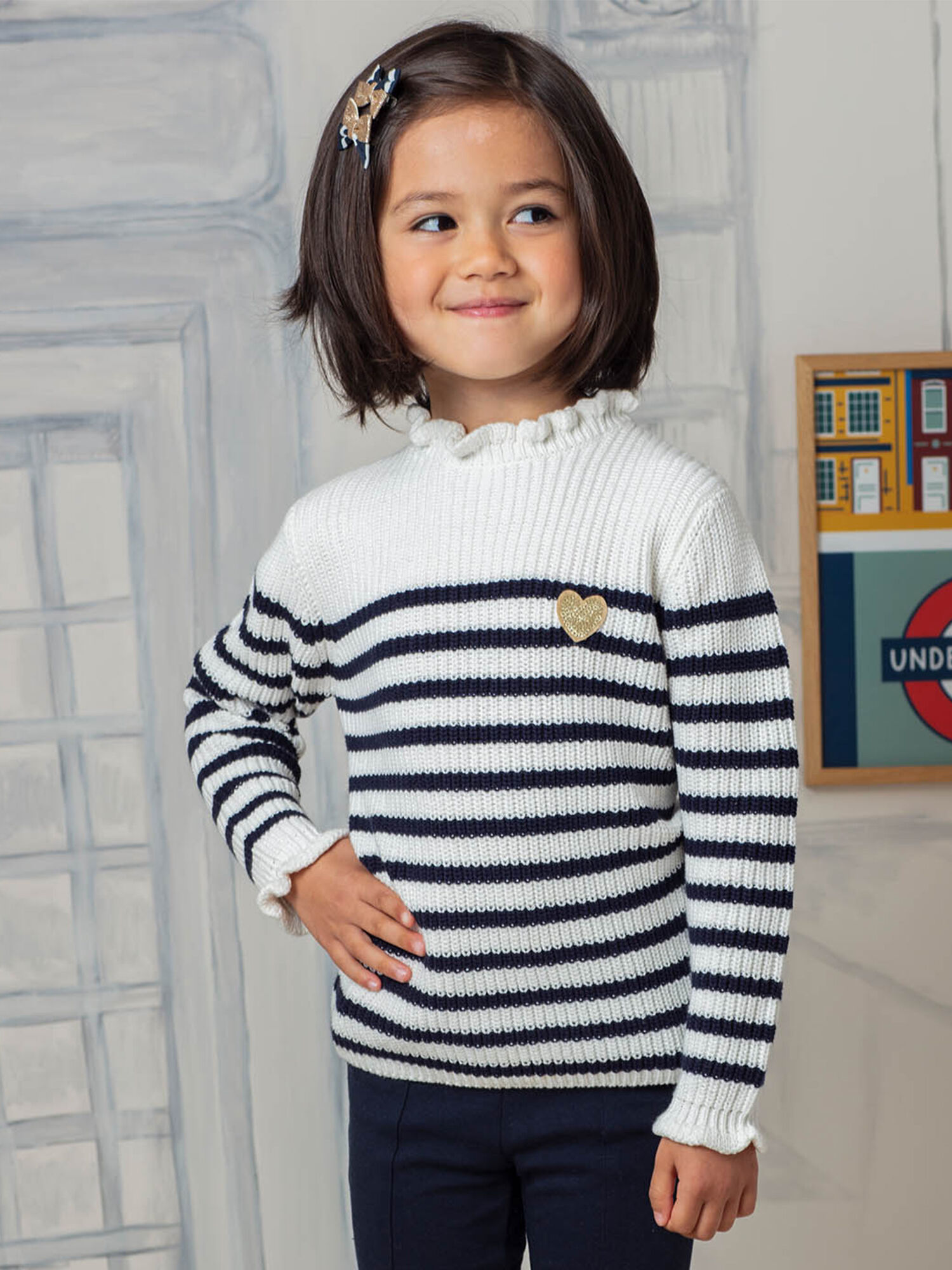 Pull esprit mariniere details dentelle enfant fille Fille Sergent Major