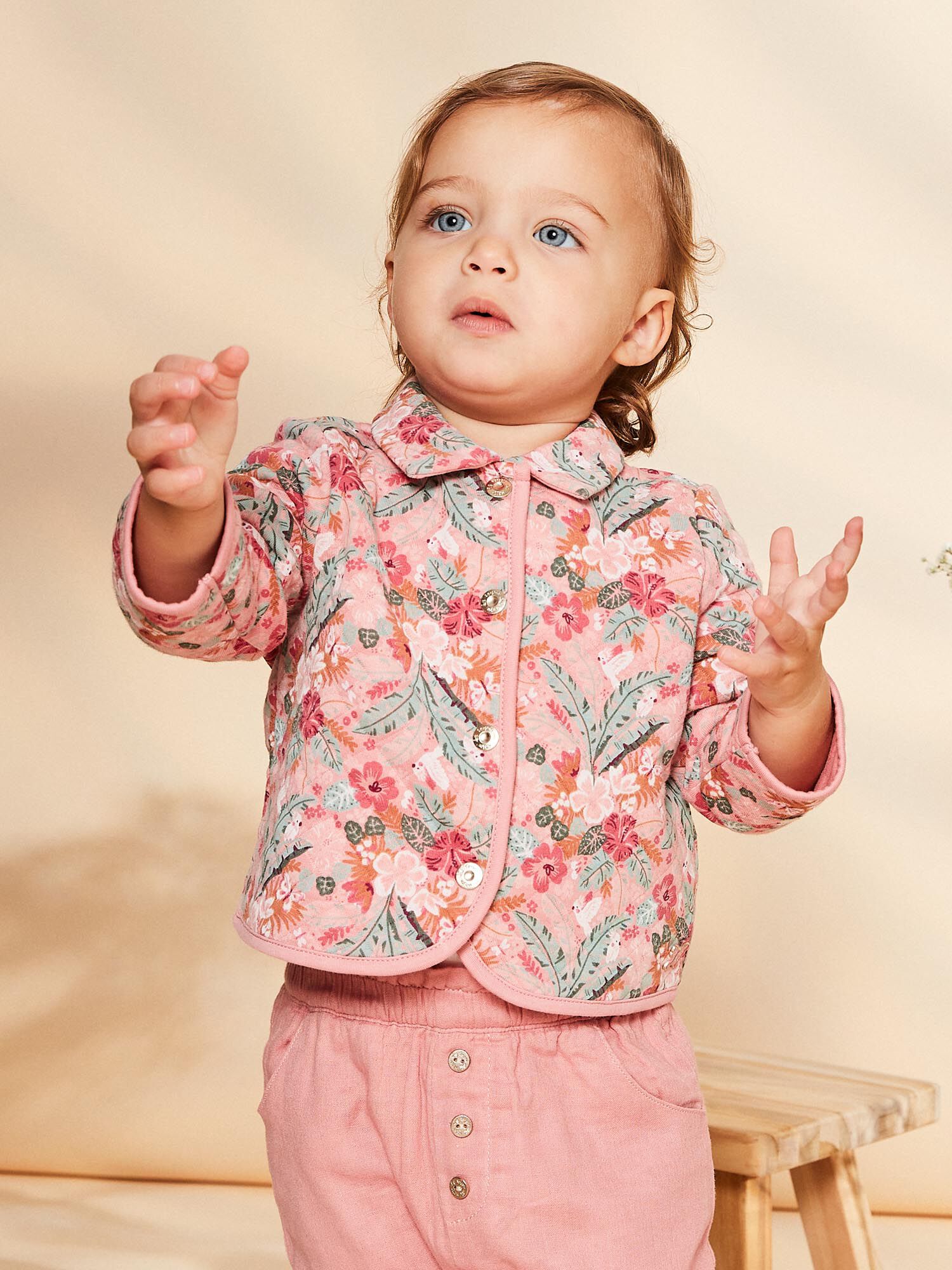 Veste matelassee vieux rose a fleurs Fille Sergent Major