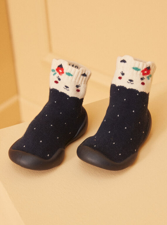 chaussette à pois écrus sur fond marine LAGAIA / 24F10BF31D08070
