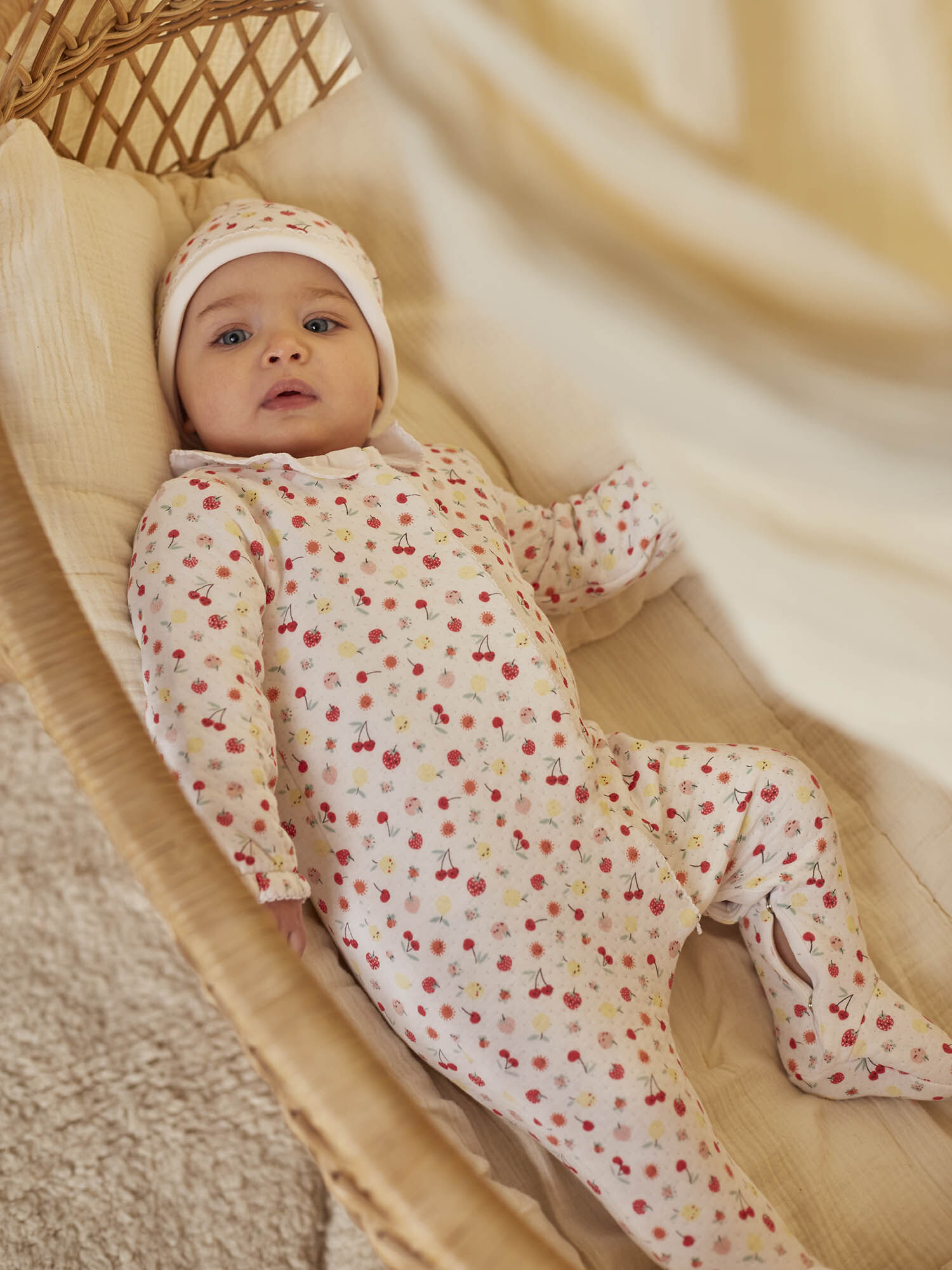 Grenouillere blanche imprime fruits fantaisie naissance fille Fille Sergent Major