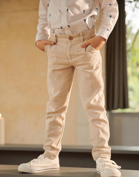 Pantalon beige en lin FRELINAGE / 23E3PGI1PANA013