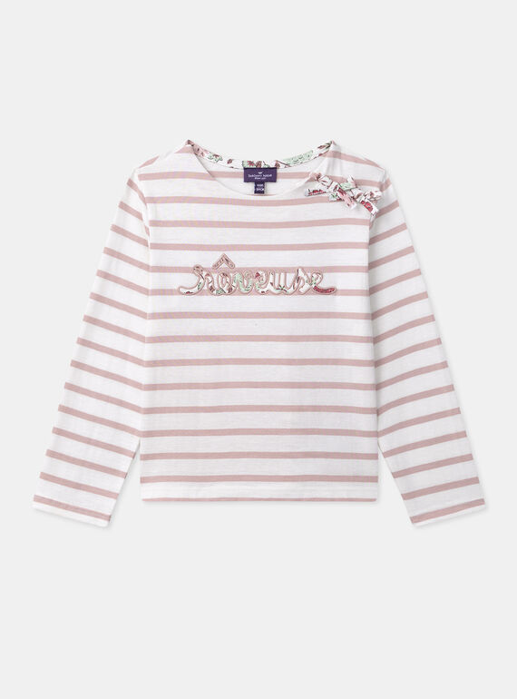 T-shirt à rayures rose avec patch "Rêveuse" Fille NIRAYETTE / 25H2PFL2TML001