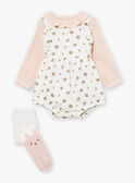 Ensemble body, barboteuse et collants écru et rose LOUANE / 24H0CF12ENS001