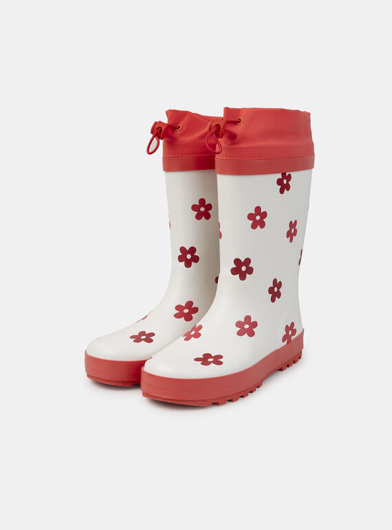Botte de pluie blanc et rouge imprimé fleuri Fille NIBOTETTE / 25F10PF11D0C001