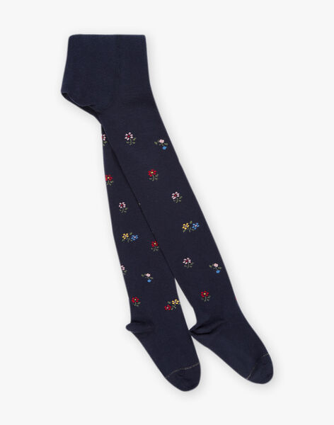 Collant marine à jacquard fleurs multicolores DICOETTE / 22H4PFE1COL070