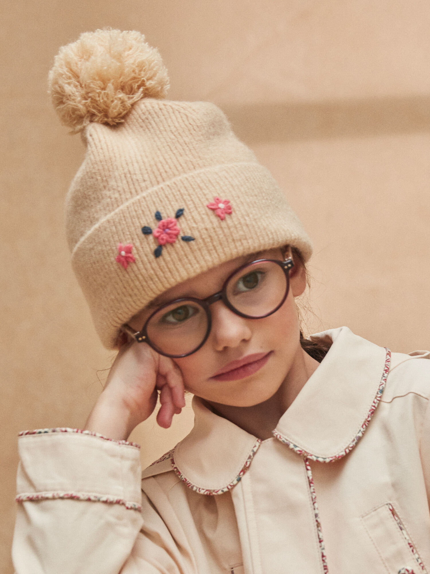 Bonnet pompon beige Fille Sergent Major