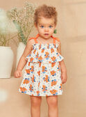 Robe à volants écrue à imprimé fleur bleue et orange en jersey KAZILDA / 24E1BFS1ROB001