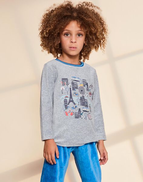 Ensemble pyjama gris chiné en velours thème Paris FLOVILAGE / 23E5PG25PYJ943