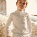Chemise à rayures bleu, beige et blanc