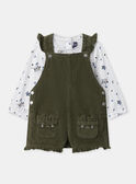 Ensemble salopette vert kaki en velours + body blanc imprimé chien + collant blanc Bébé Fille NAJULIETTE / 25H1BFQ1ENS009