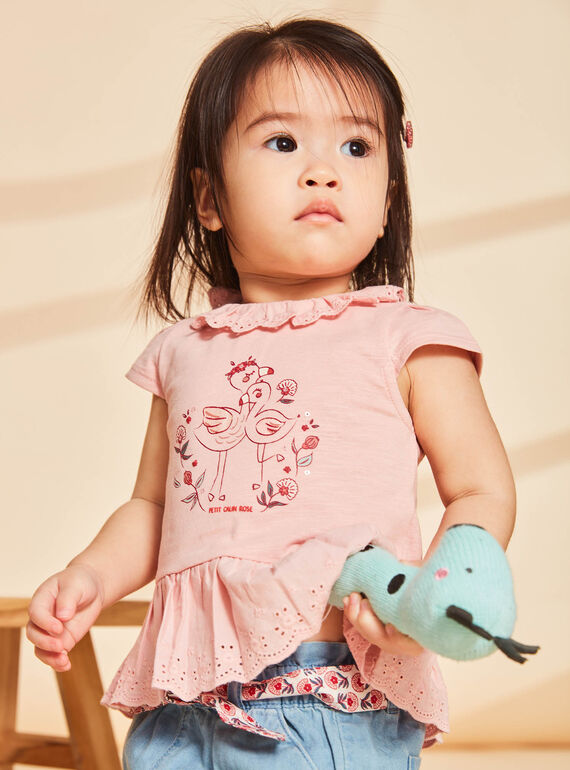 T-shirt blush à motif flamants rose FAWILLOW / 23E1BFQ1TEED300