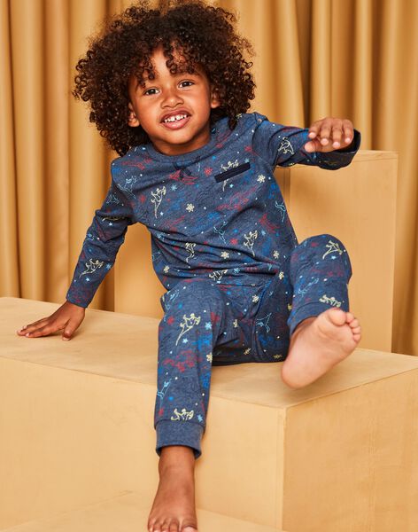 Pyjama jersey bleu marine chiné à imprimé dinosaures DECOSMAGE / 22H5PG25PYJ222