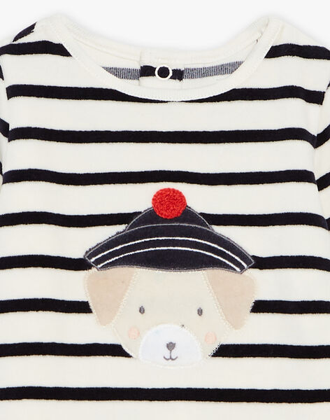 Pyjama deux pièces beige clair chiné en velours avec broderie tête de chien FEDOUDOU / 23E5BG21PYJA011