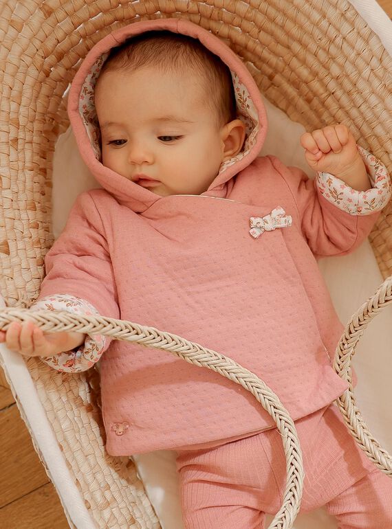 Veste à capuche en tubique rose clair FOUSIA / 23E0CF61VESD332