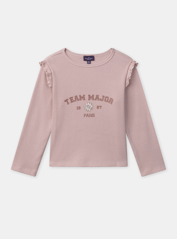 T-shirt rose à manches longues et volants aux épaules Fille NAEPLETTE / 25H2PF31TML303