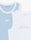 Lot de 2 débardeurs écrus en coton biologique thème requin FLOBARDAGE / 23E5PGH1DEB001