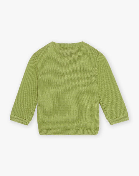 Pull kaki clair en tricot à broderie dinosaure FAOFLO / 23E1BGO1PUL612