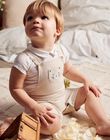 Salopette courte beige en lin et body écru FAEMILIEN / 23E1BGI1ENS000